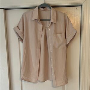 Beige Short Sleeve Button-Up Shirt